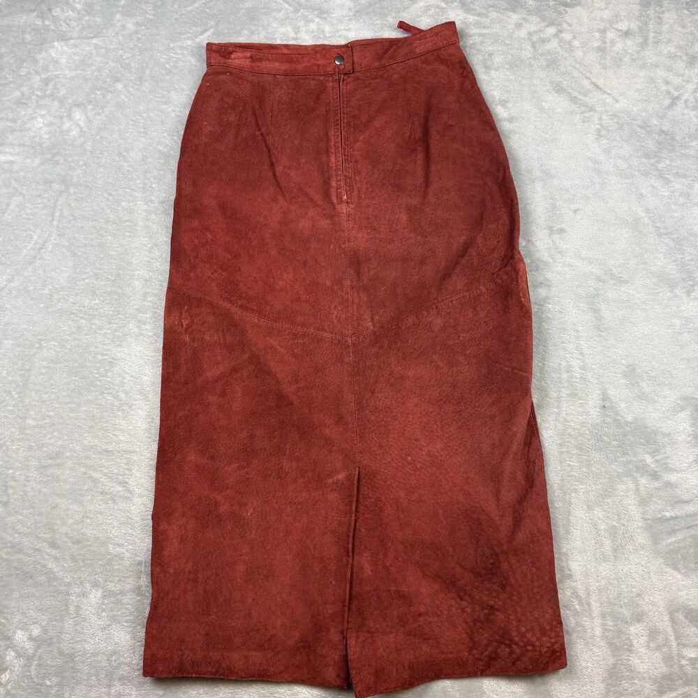 Vintage Jacqueline Ferrar Genuine Leather Suede Midi Skirt Red Women’s Size 10